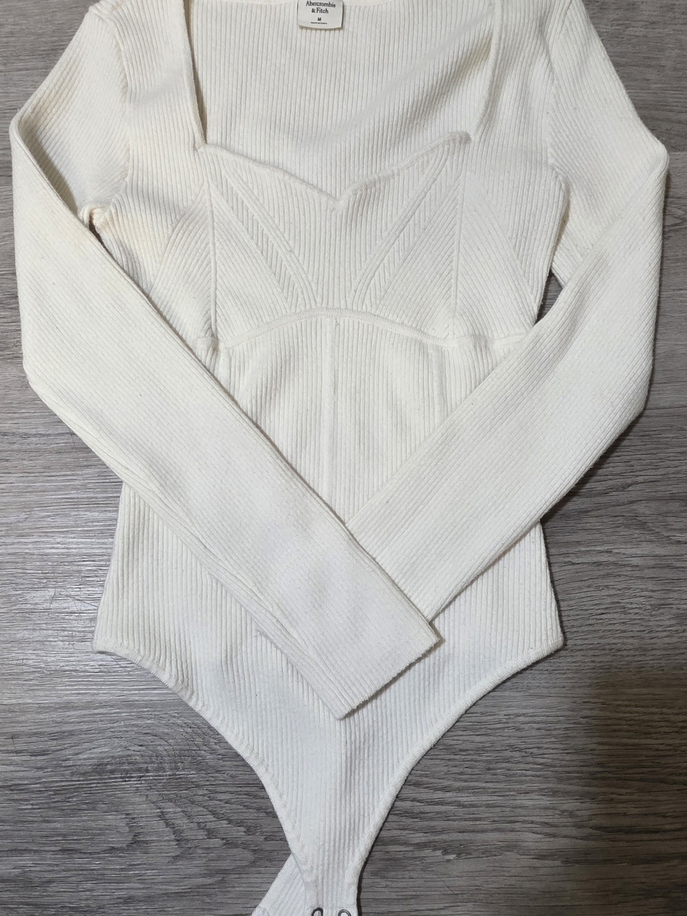 Abercrombie & Fitch Cream Ribbed Long-Sleeve Cowl-Neck Bodysuit